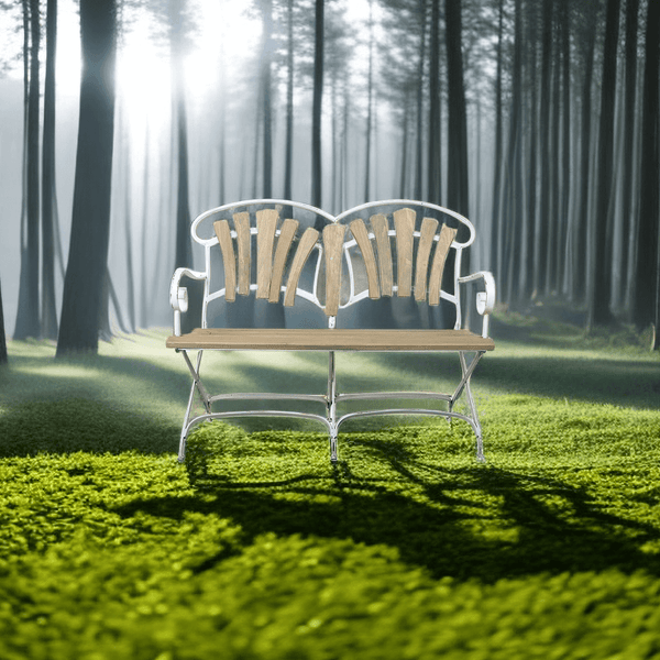 Vintage Rustic Wooden Garden Bench with Metal Frame