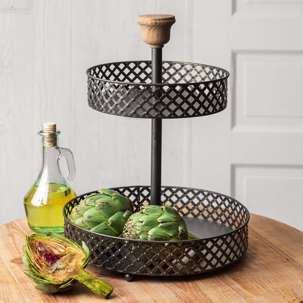 Vintage Two-Tier Fruit Basket Stand