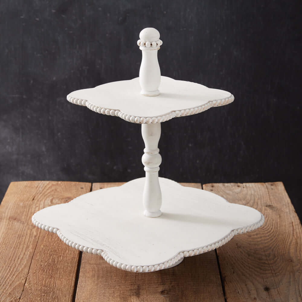 Vintage White Tiered Wooden Tray