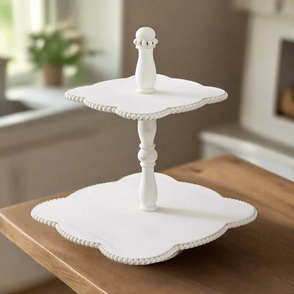 Vintage White Tiered Wooden Tray