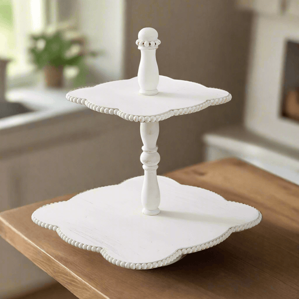 Vintage White Tiered Wooden Tray
