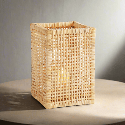 Vintage Woven Rattan Hurricane Candle Holder