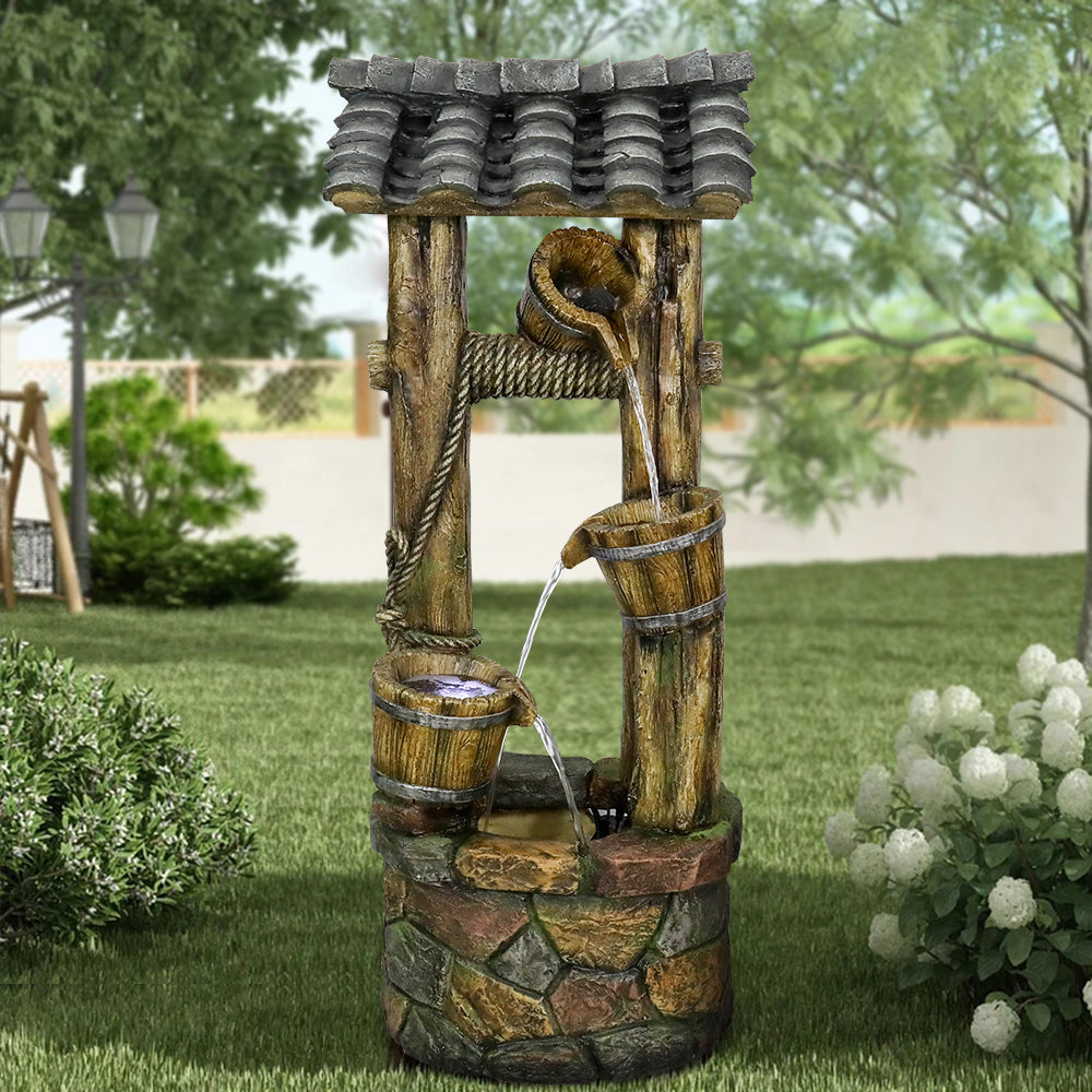 Resin Wishing Well Outdoor Fountain 39 Inch with LED