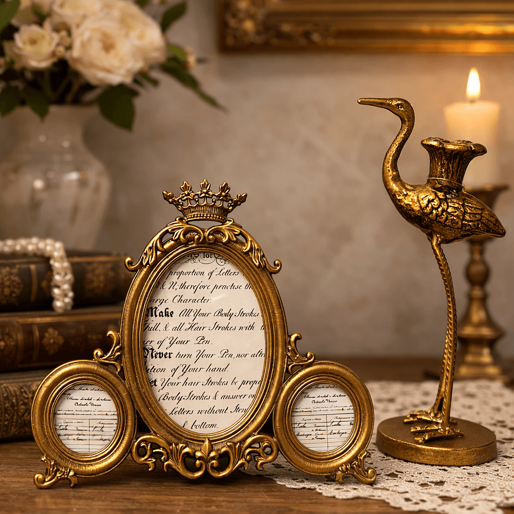 Antique Gold Crown Triple Picture Frame