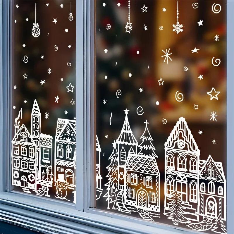 Vinyl Christmas Window Stickers with Snowflake and Snowhouse Designs