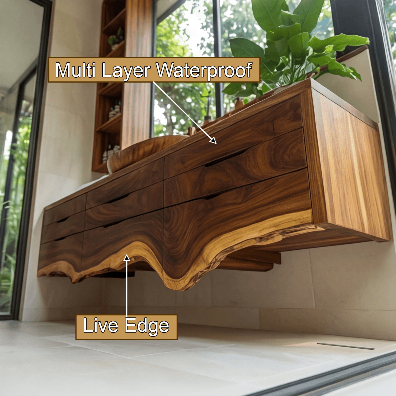 Virella Live Edge Solid Wood Floating Bathroom Vanity with Drawers