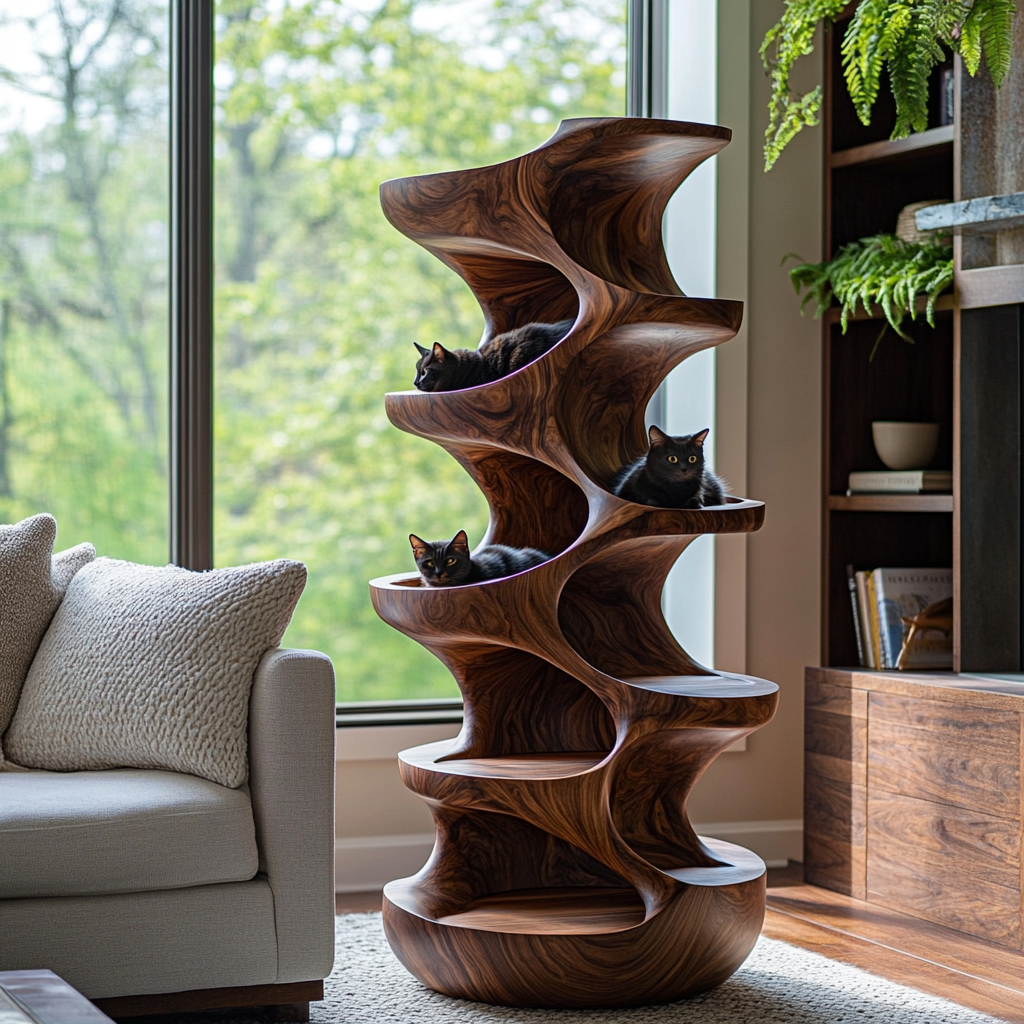 Virex Sculpted Solid Wood Tree-Inspired Cat Tree Shelf