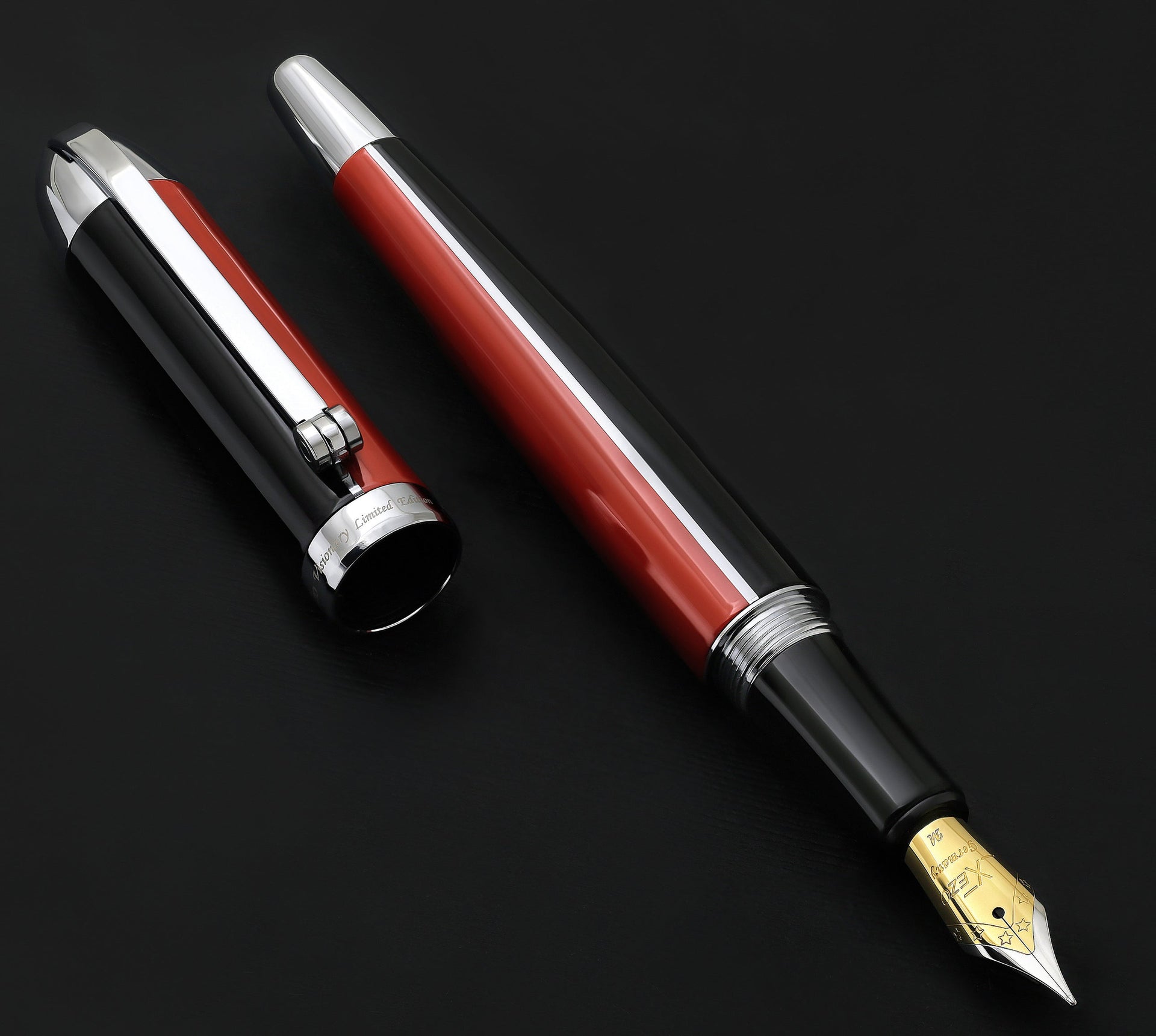 Visionary® Brass & Aluminum Enameled Fountain Pen (Medium Nib) - Red / Black