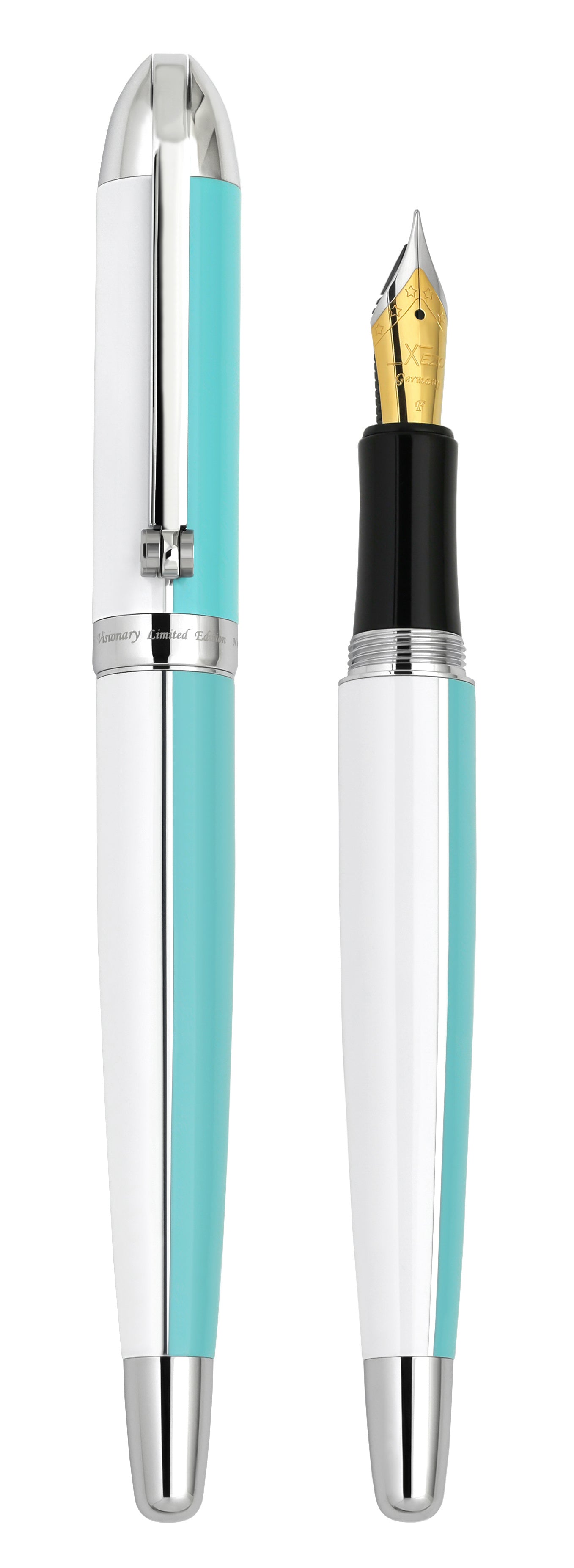 Visionary® Brass & Aluminum Enameled Fountain Pen (Fine Nib) - Sky Blue / White