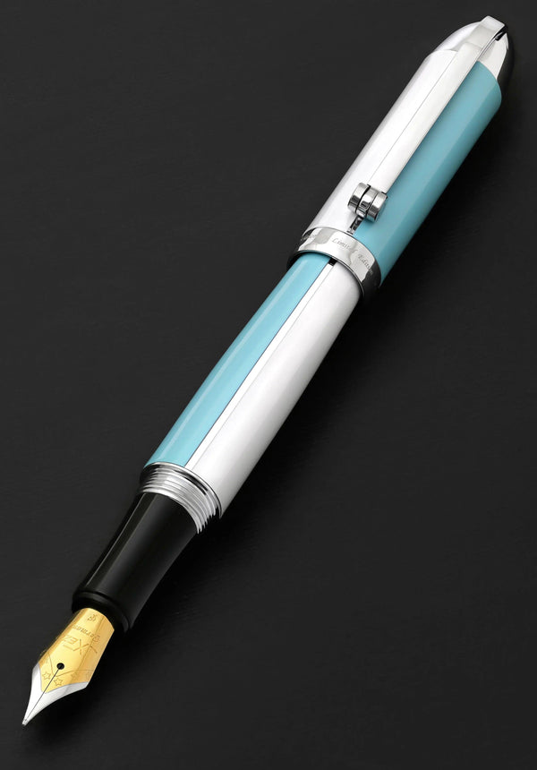 Visionary® Brass & Aluminum Enameled Fountain Pen (Fine Nib) - Sky Blue / White - Gifts for You 'n Me