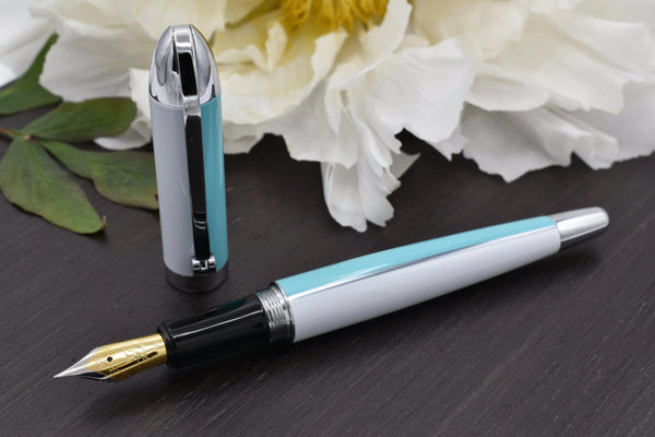 Visionary® Brass & Aluminum Enameled Fountain Pen (Medium Nib) - Sky Blue / White - Gifts for You 'n Me