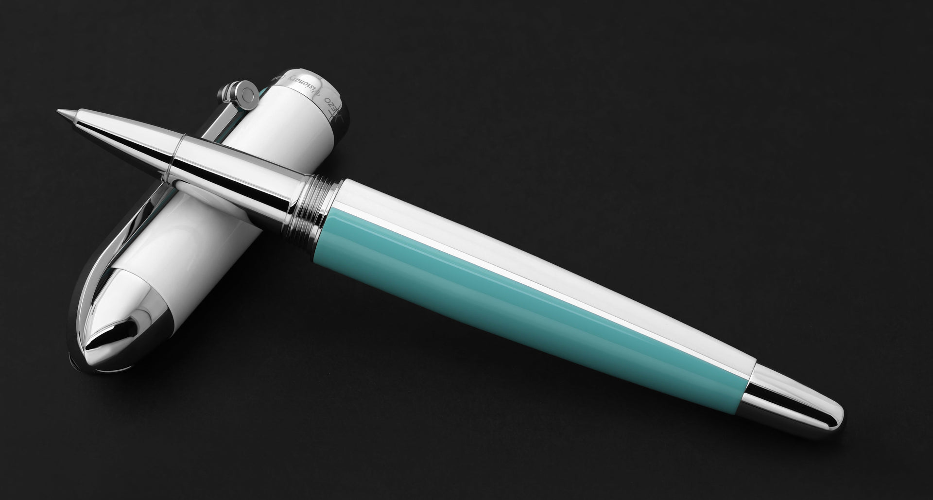 Visionary® Brass & Aluminum Enameled Rollerball Pen - Sky Blue / White
