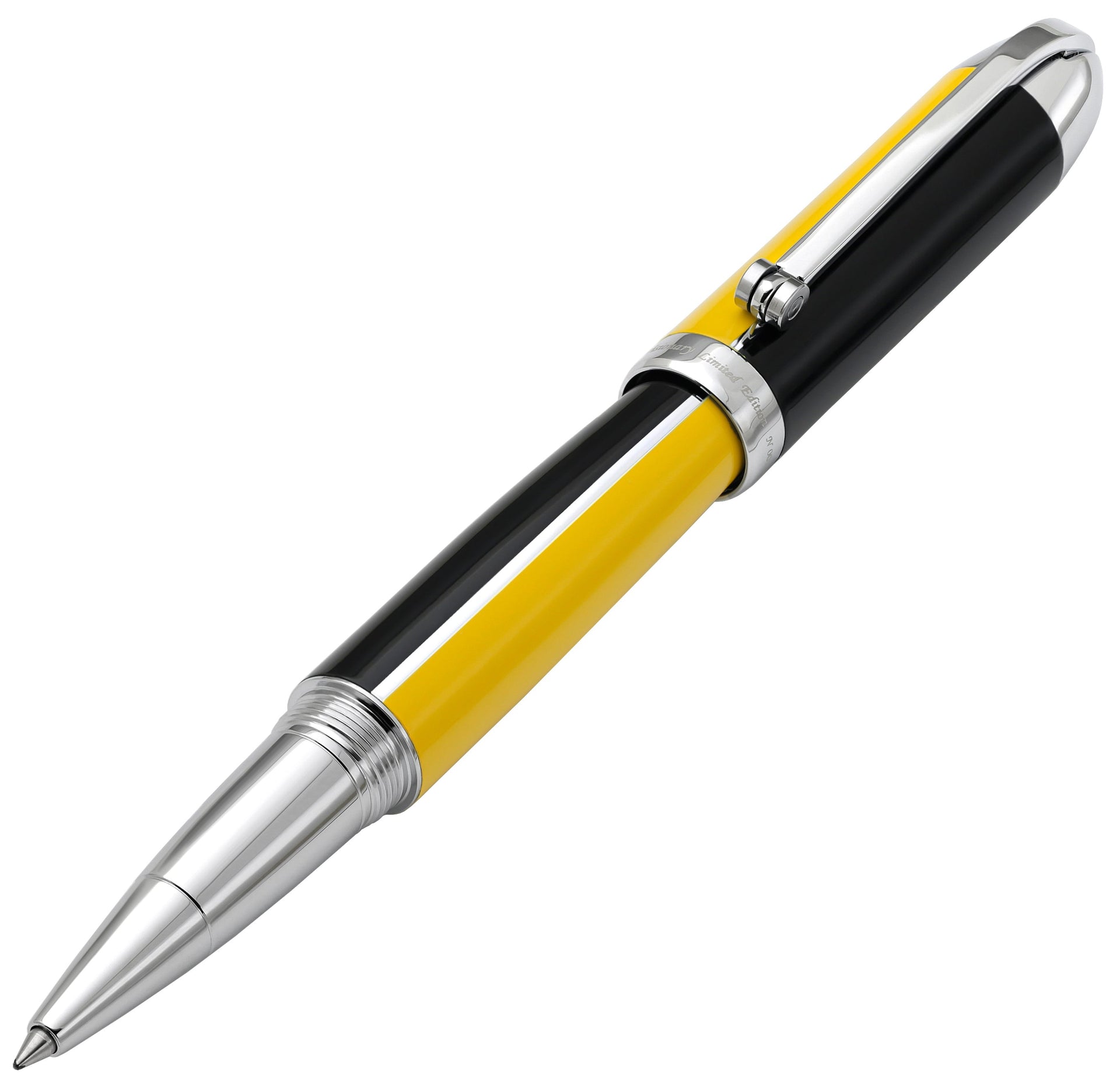 Visionary® Brass & Aluminum Enameled Fountain Pen (Fine Nib) and Rollerball Pen Set - Speed Yellow / Black