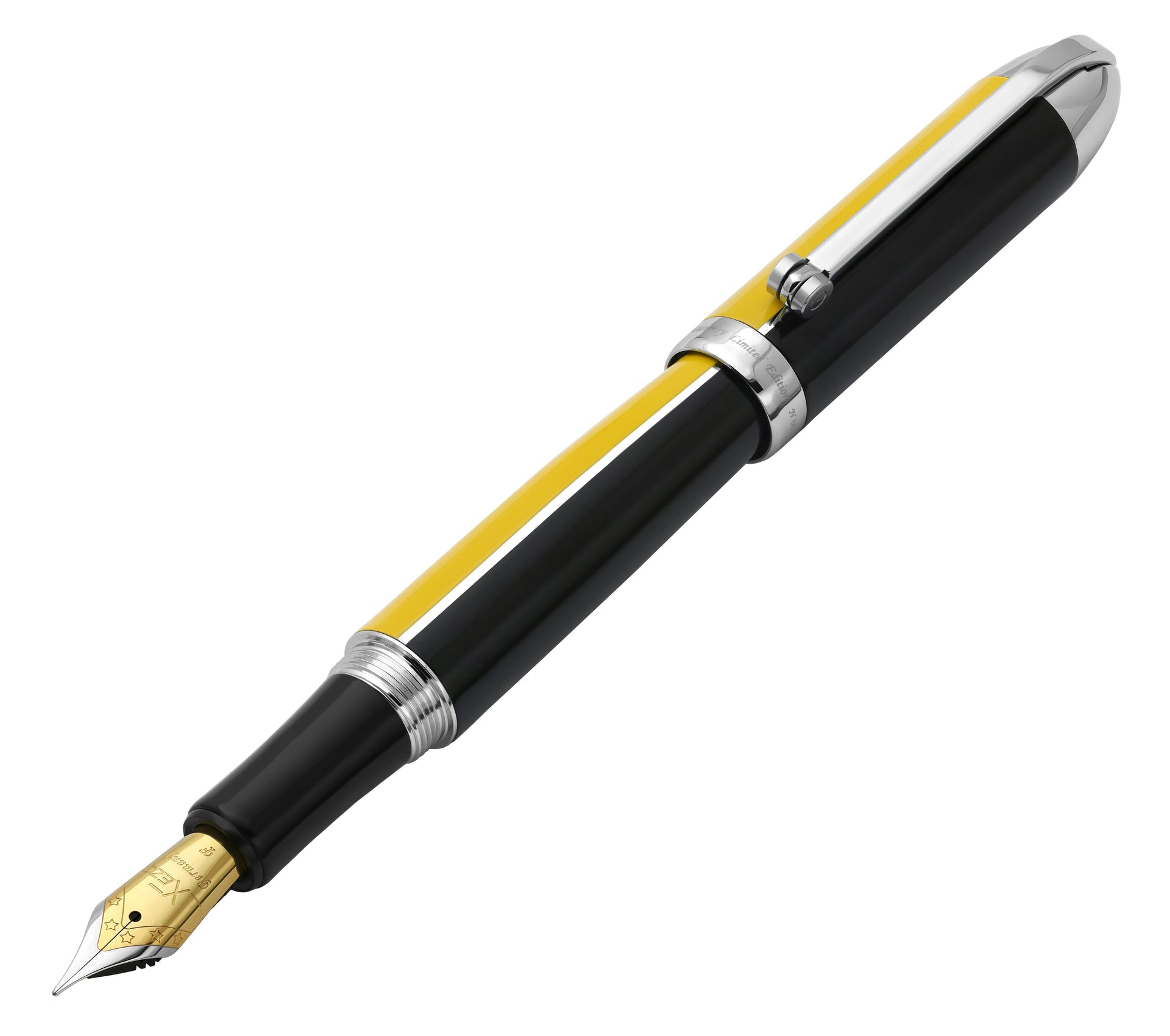 Visionary® Brass & Aluminum Enameled Fountain Pen (Fine Nib) and Rollerball Pen Set - Speed Yellow / Black
