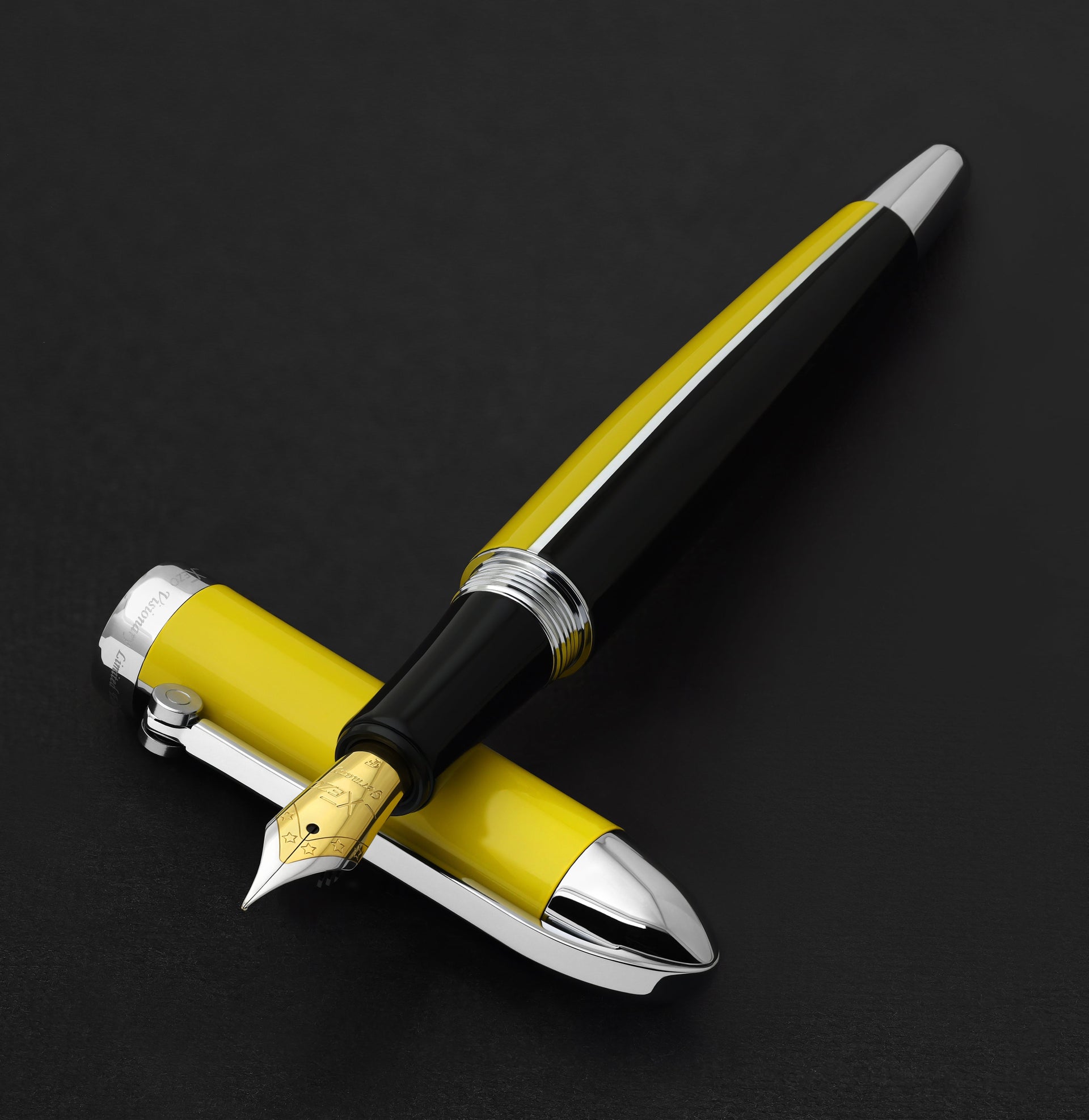 Visionary® Brass & Aluminum Enameled Fountain Pen (Fine Nib) and Rollerball Pen Set - Speed Yellow / Black