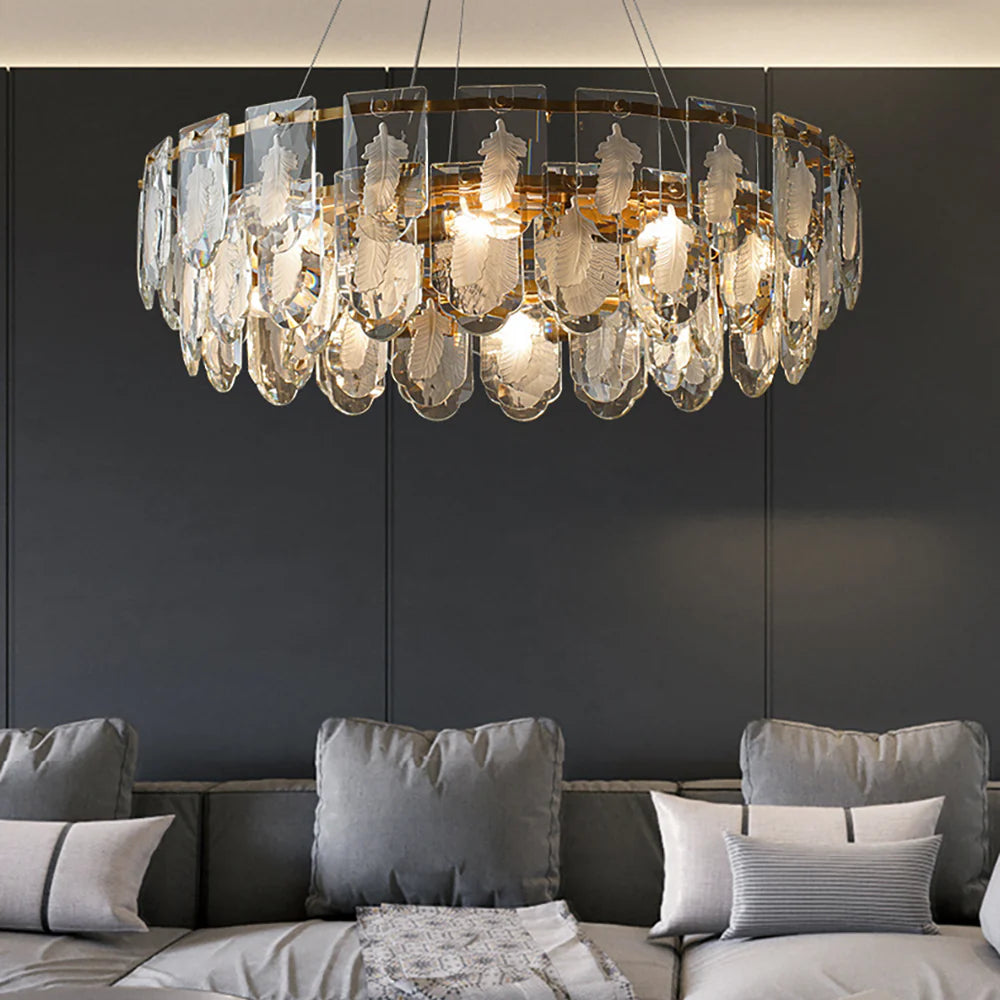 Vivi Grey Crystal Feather Chandelier