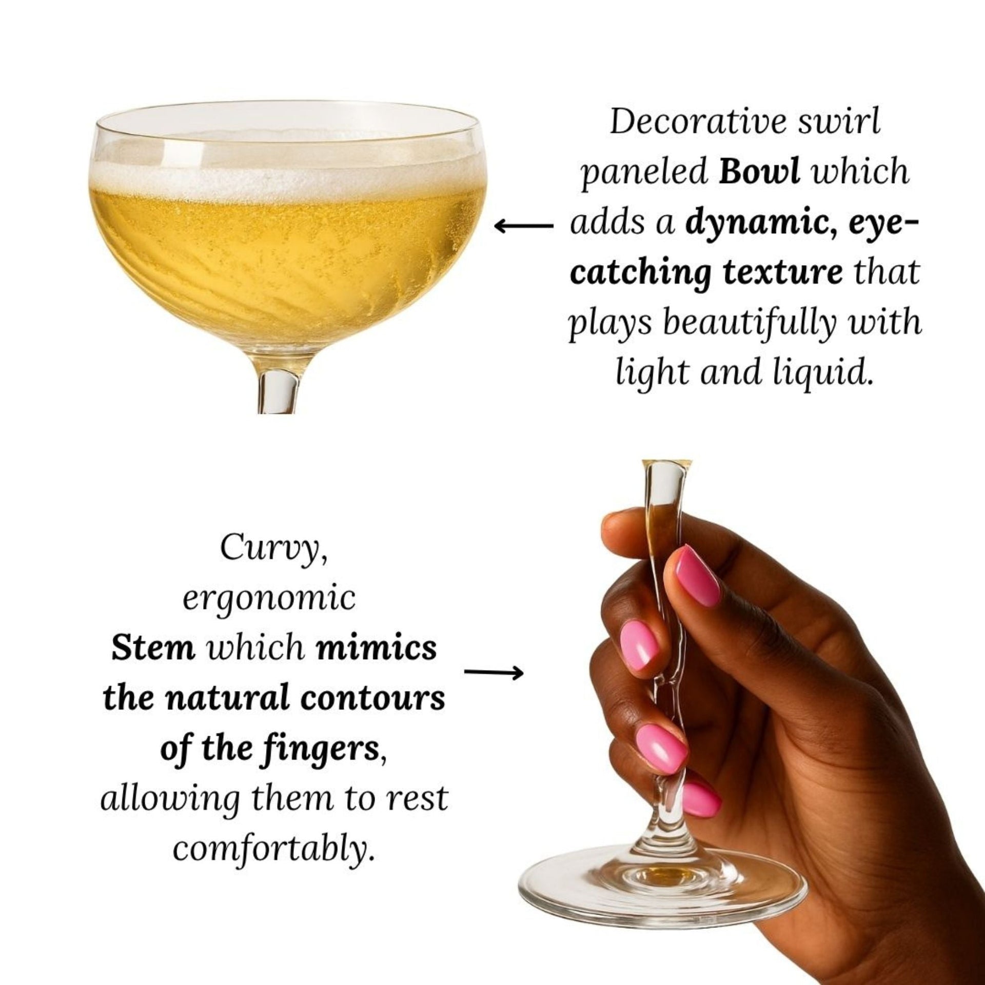 Vivre Luxury Crystal Coupe Glasses – Set of 4