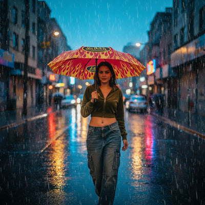 Red City of Angels Compact Automatic Umbrella, Strong & Portable