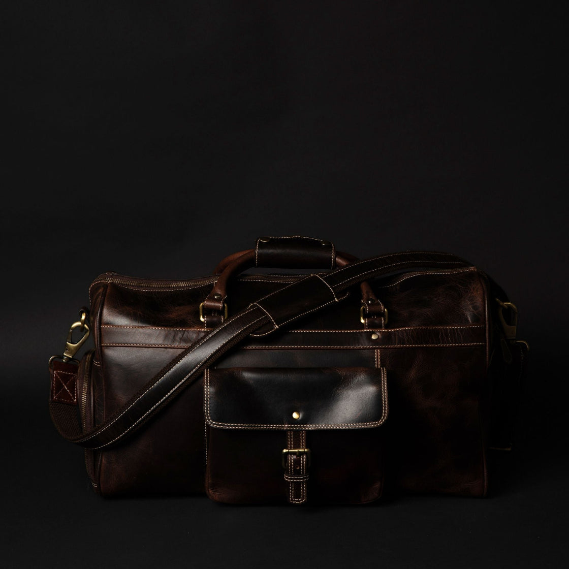 The Voyager Duffle - Brown Full-Grain Distressed Leather Duffle Bag NAB Leather