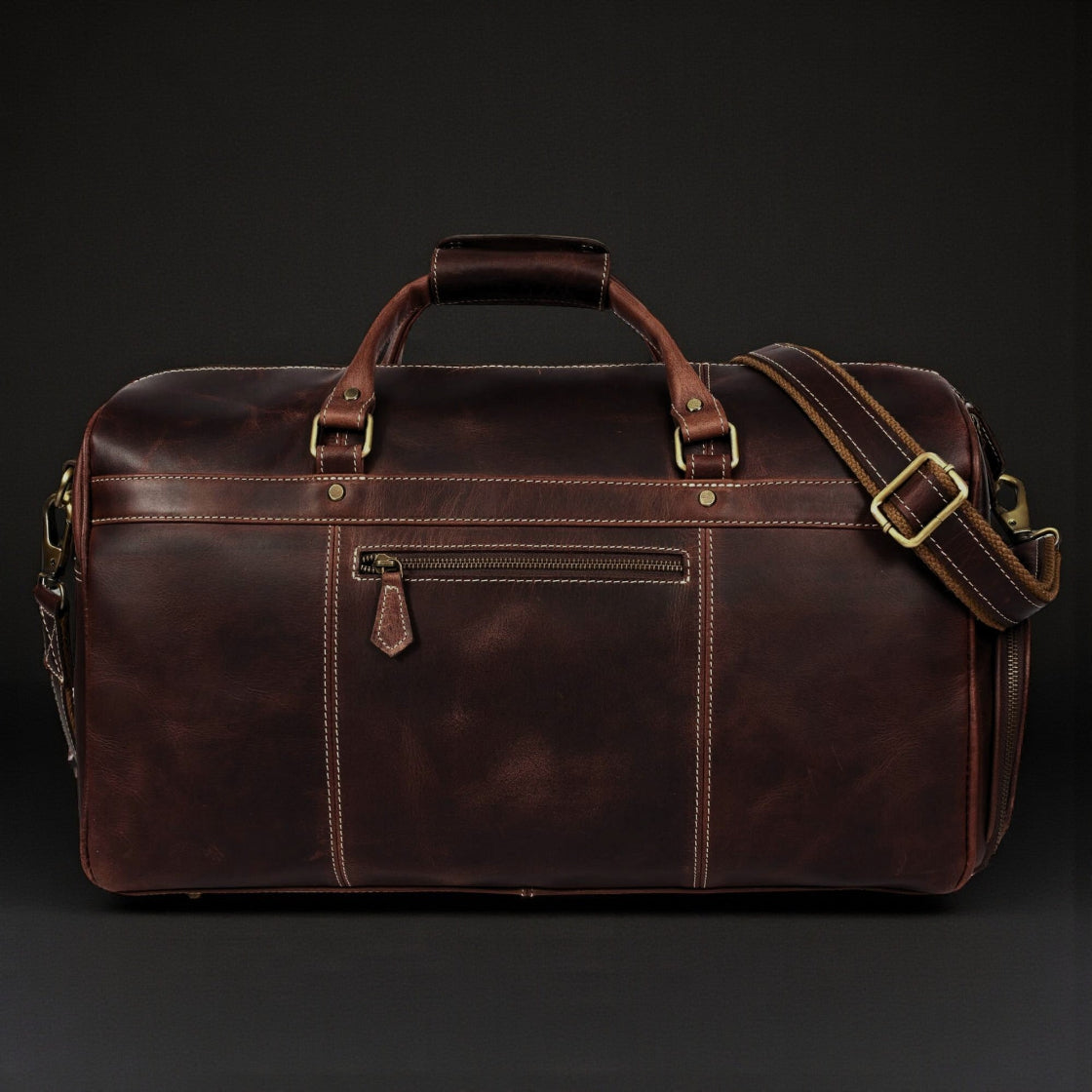 The Voyager Duffle - Brown Full-Grain Distressed Leather Duffle Bag NAB Leather