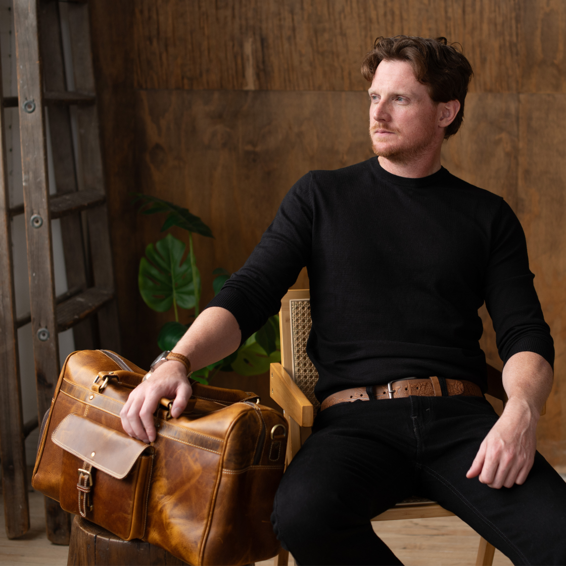 The Voyager Duffle - Cognac Full-Grain Distressed Leather Duffle Bag NAB Leather