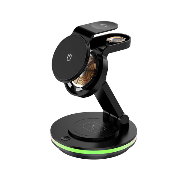 Foldable 4-in-1 Magnetic Wireless Charging Station with 7-Color Night Light for iPhone, Apple Watch & AirPods