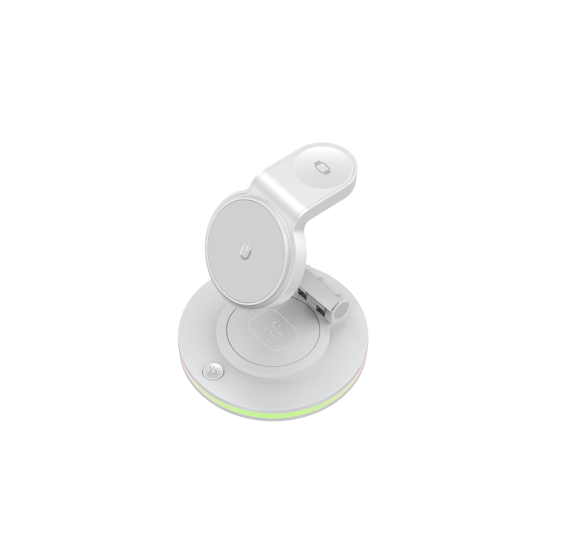 Foldable 4-in-1 Magnetic Wireless Charging Station with 7-Color Night Light for iPhone, Apple Watch & AirPods