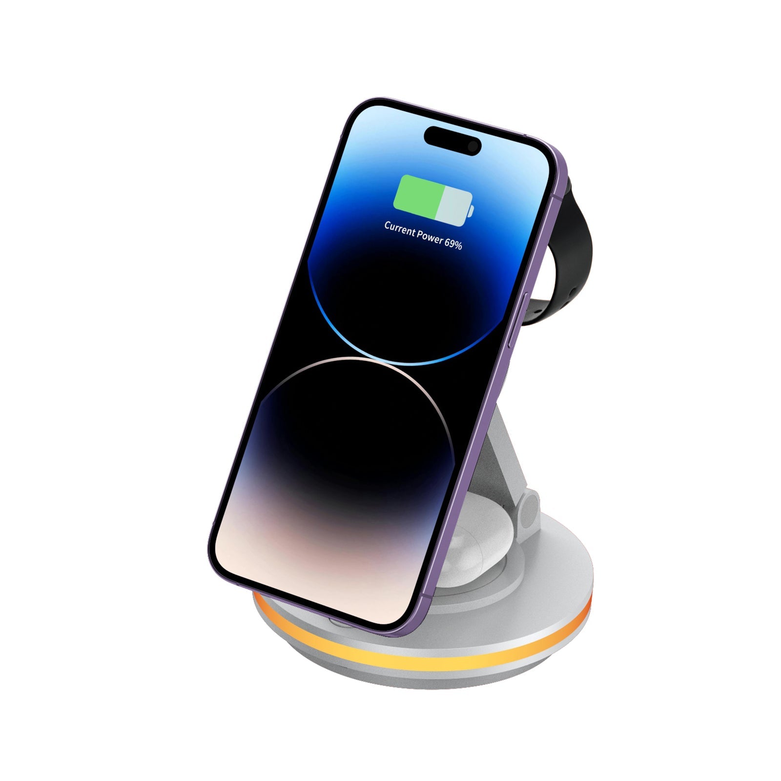 Foldable 4-in-1 Magnetic Wireless Charging Station with 7-Color Night Light for iPhone, Apple Watch & AirPods