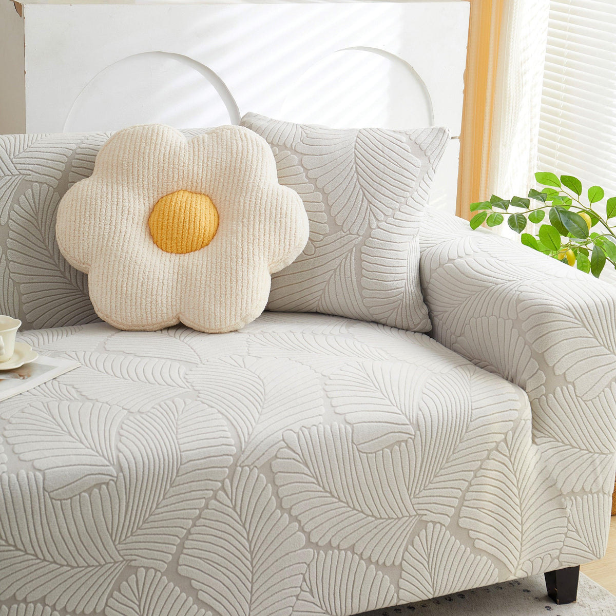 Jacquard Leaf Stretch Sofa Protector Cover Soft Washable Spandex Couch Slipcover