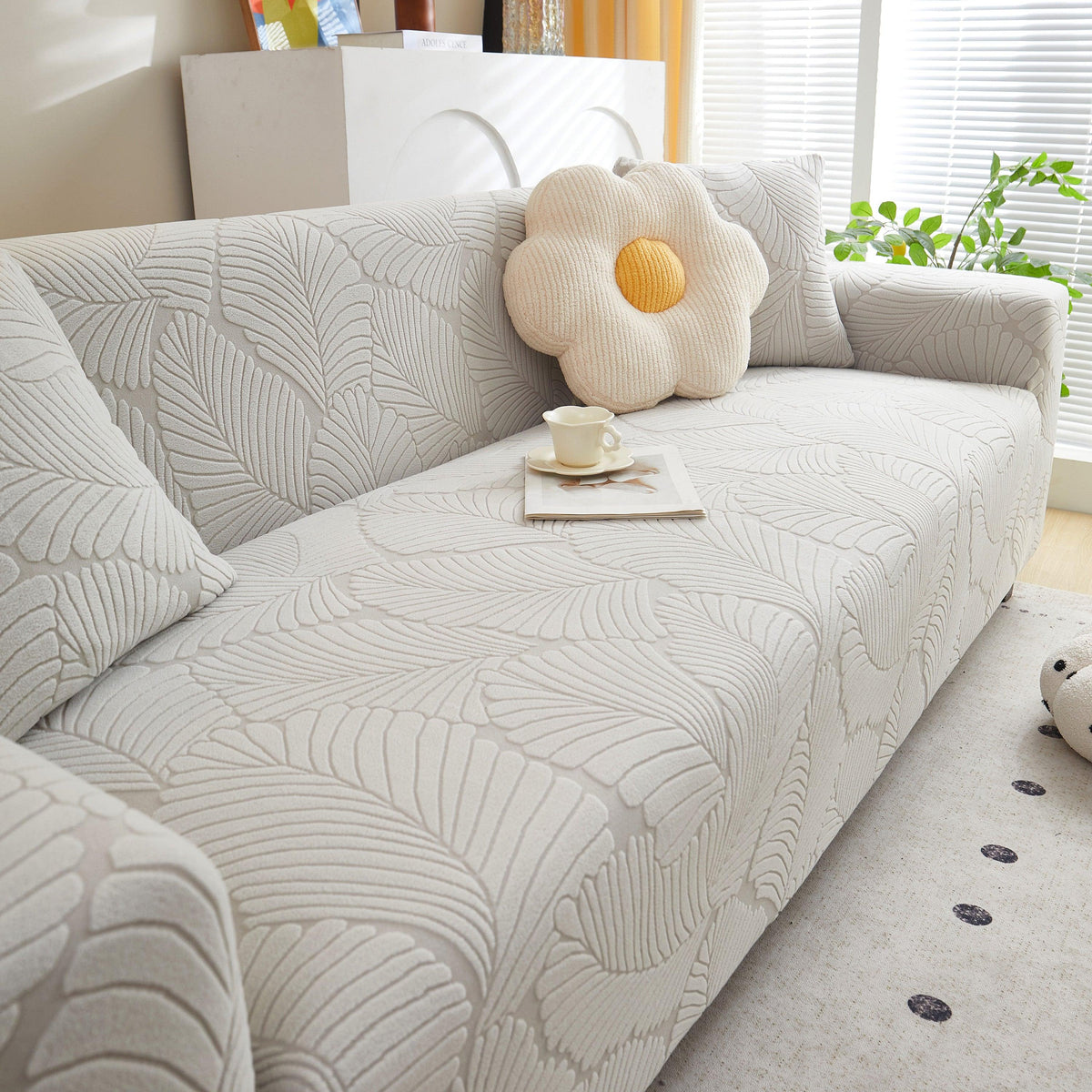 Jacquard Leaf Stretch Sofa Protector Cover Soft Washable Spandex Couch Slipcover