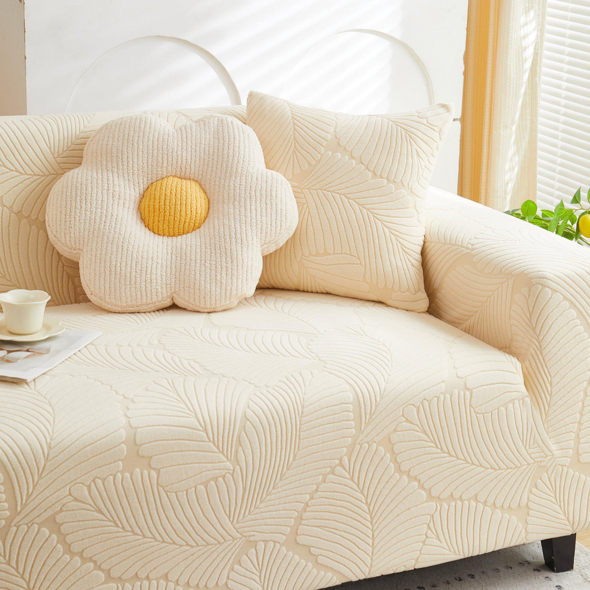 Jacquard Leaf Stretch Sofa Protector Cover Soft Washable Spandex Couch Slipcover