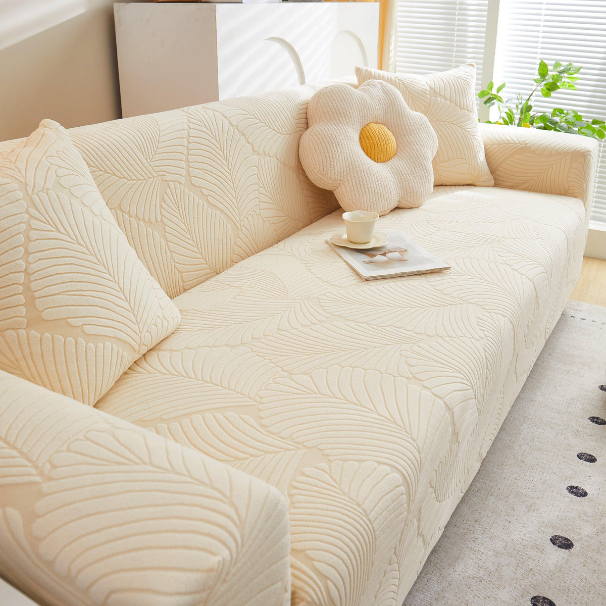Jacquard Leaf Stretch Sofa Protector Cover Soft Washable Spandex Couch Slipcover