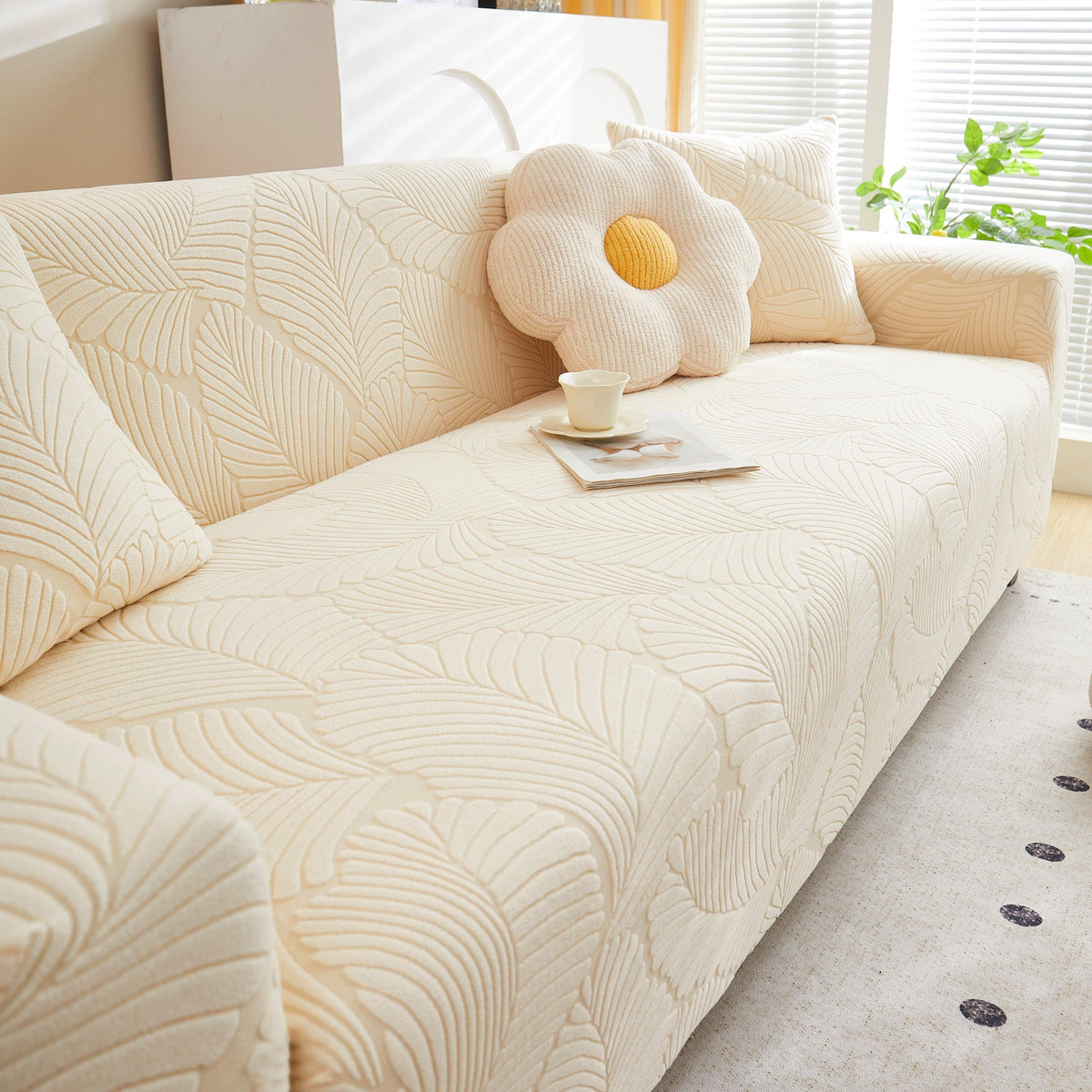 Jacquard Leaf Stretch Sofa Protector Cover Soft Washable Spandex Couch Slipcover
