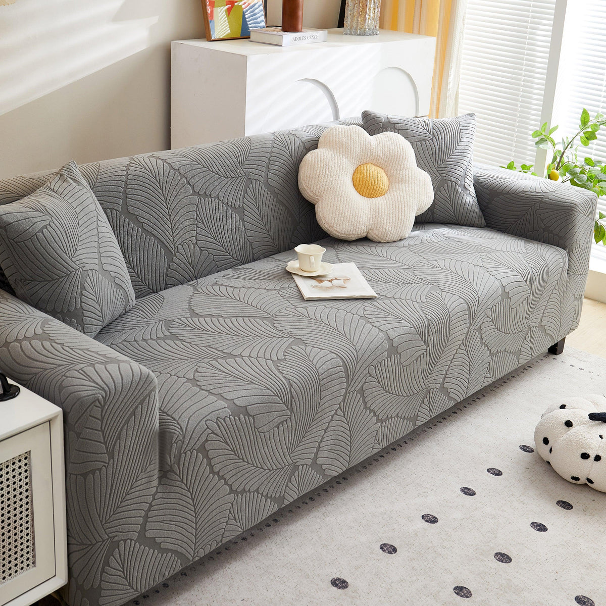 Jacquard Leaf Stretch Sofa Protector Cover Soft Washable Spandex Couch Slipcover