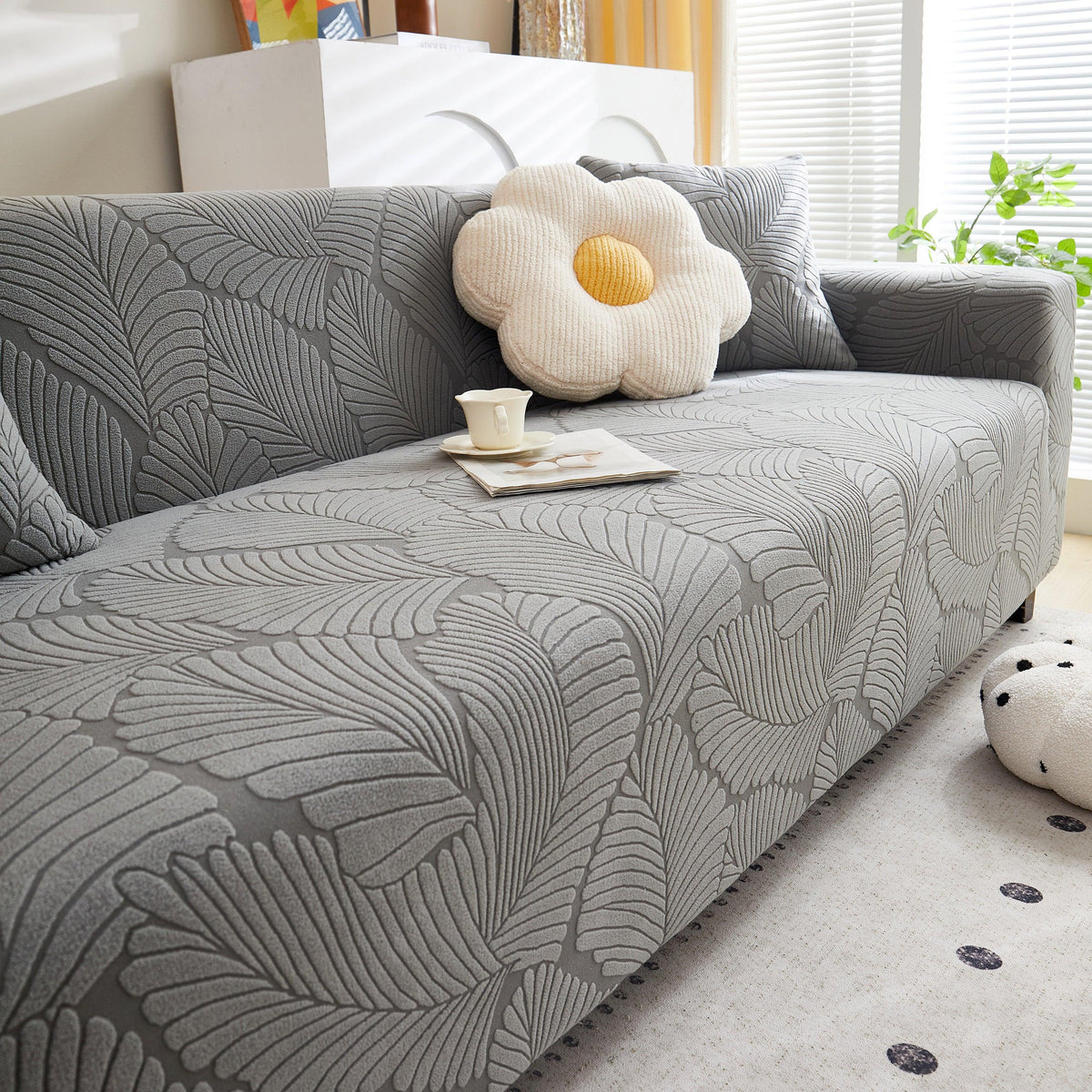 Jacquard Leaf Stretch Sofa Protector Cover Soft Washable Spandex Couch Slipcover