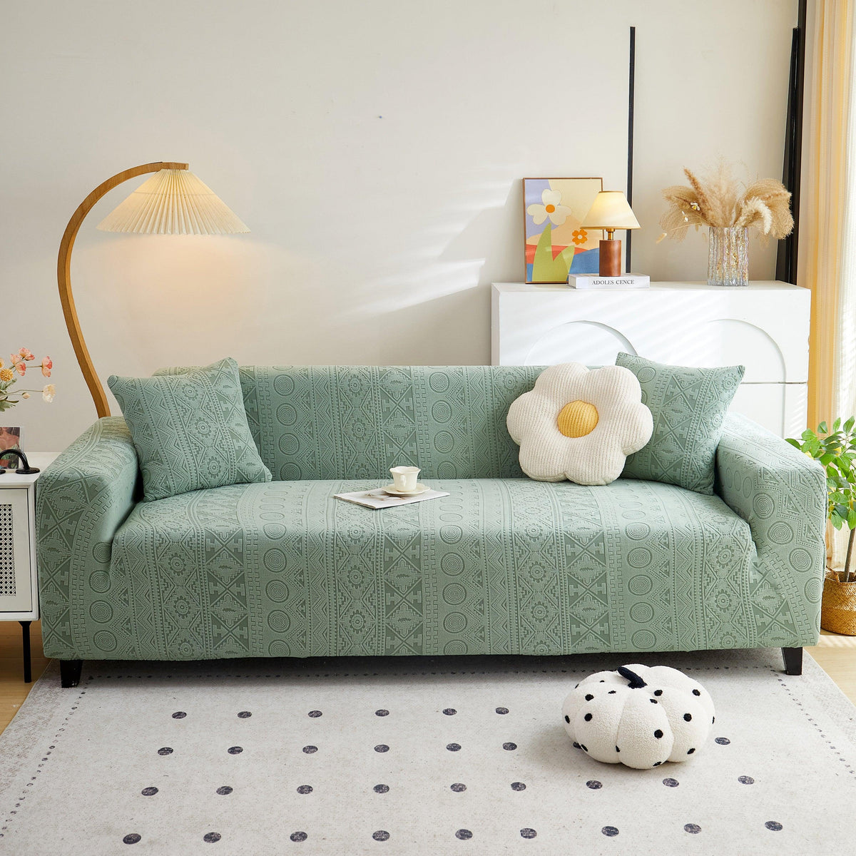 Embossed Geometric Elastic Sofa Cover Boho Stylish Decorative Furniture Covers