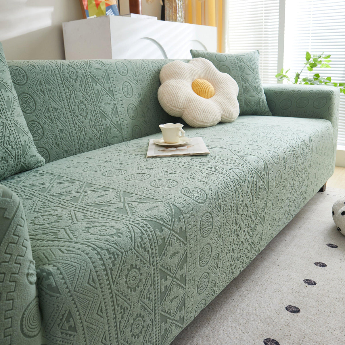 Embossed Geometric Elastic Sofa Cover Boho Stylish Decorative Furniture Covers