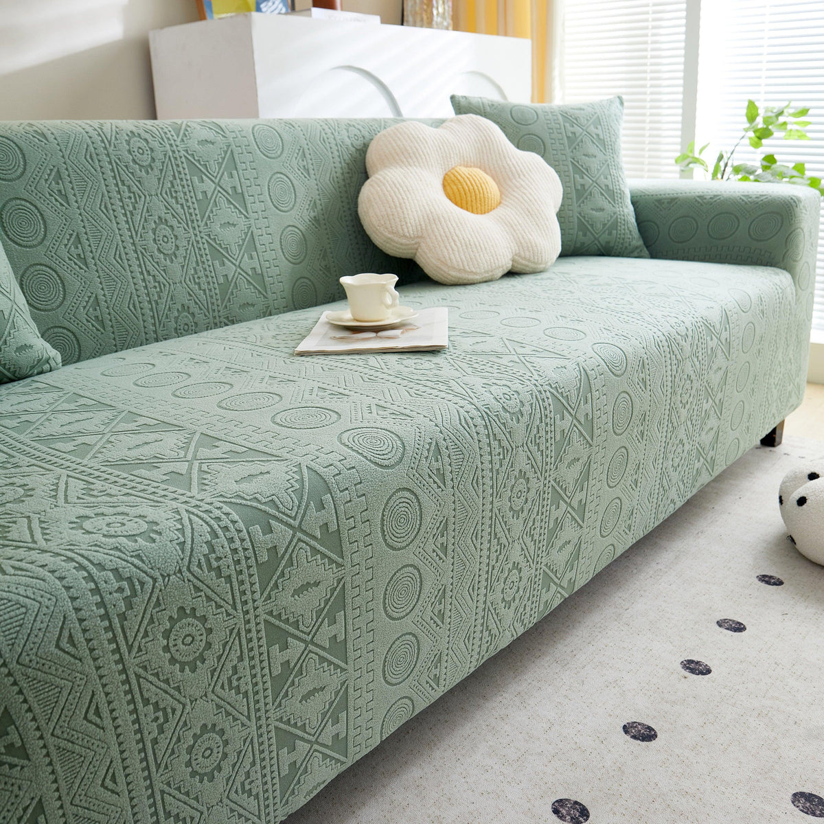 Embossed Geometric Elastic Sofa Cover Boho Stylish Decorative Furniture Covers