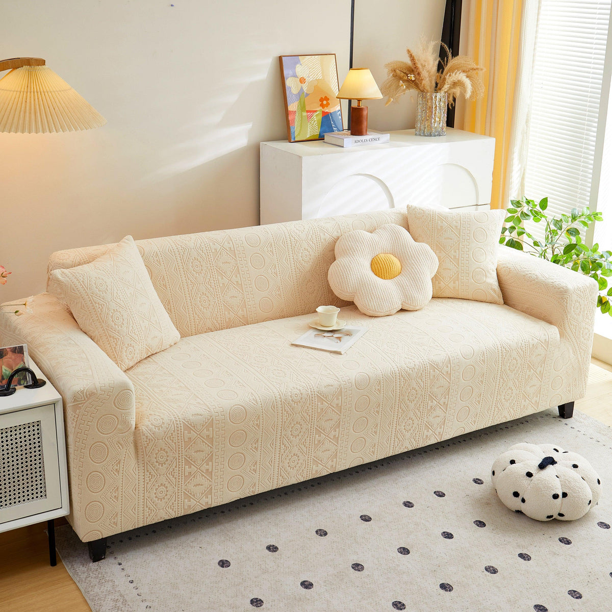 Embossed Geometric Elastic Sofa Cover Boho Stylish Decorative Furniture Covers