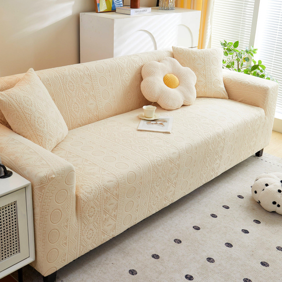 Embossed Geometric Elastic Sofa Cover Boho Stylish Decorative Furniture Covers