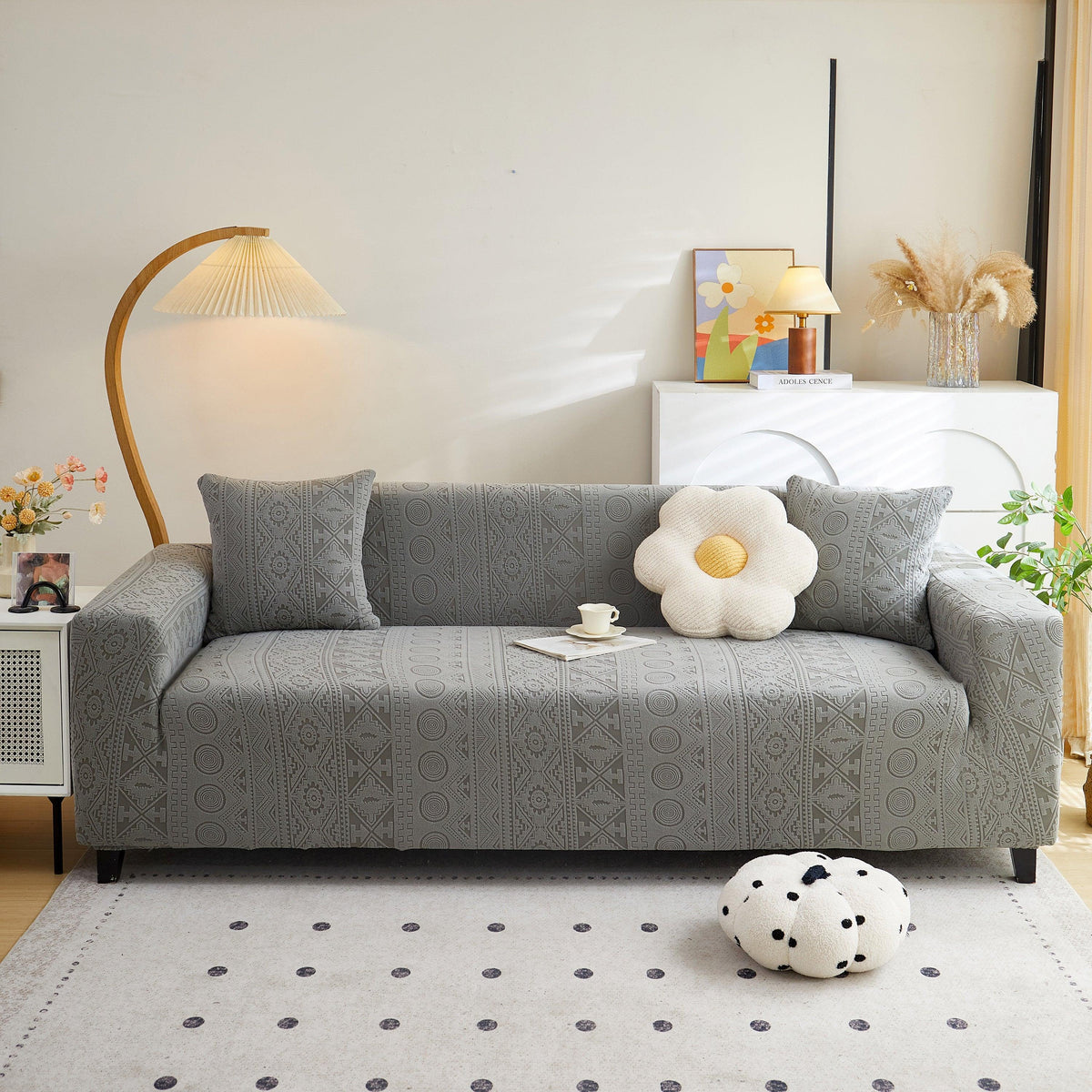 Embossed Geometric Elastic Sofa Cover Boho Stylish Decorative Furniture Covers