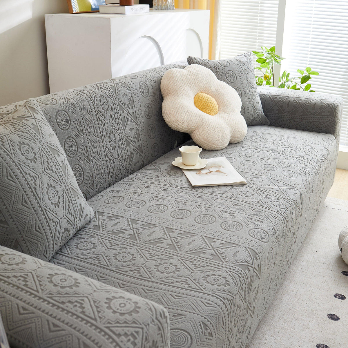Embossed Geometric Elastic Sofa Cover Boho Stylish Decorative Furniture Covers