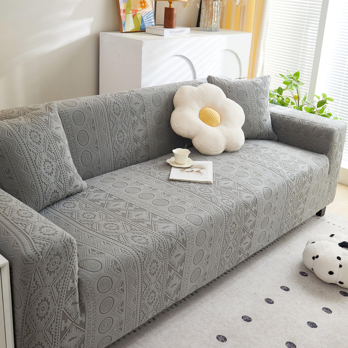 Embossed Geometric Elastic Sofa Cover Boho Stylish Decorative Furniture Covers