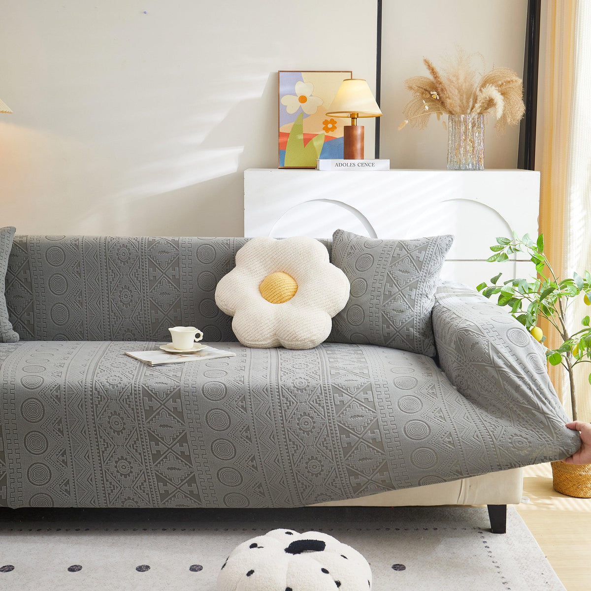 Embossed Geometric Elastic Sofa Cover Boho Stylish Decorative Furniture Covers