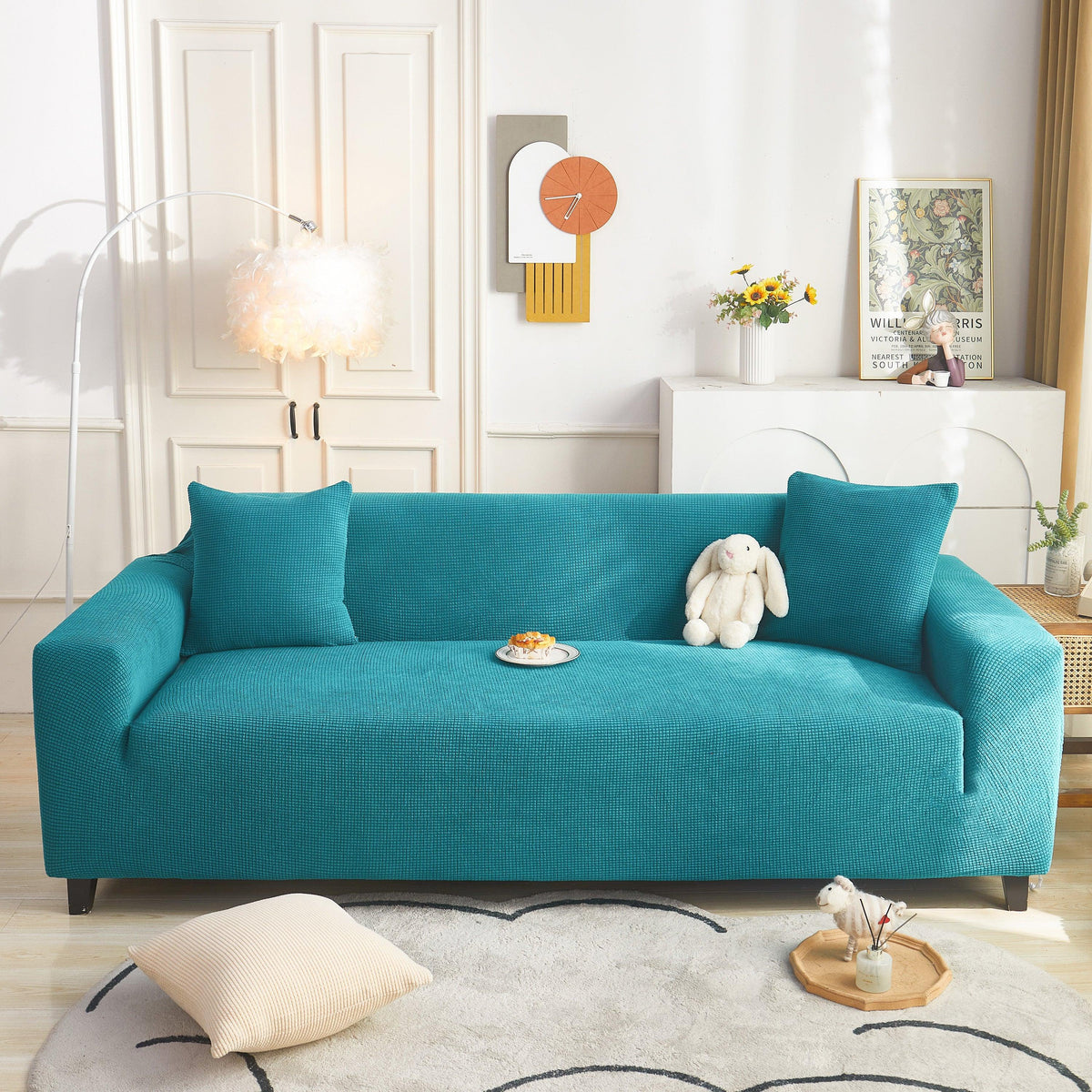 Grid Textured Stretch Sofa Cover, Soft Elastic Slipcover for Couch Protection