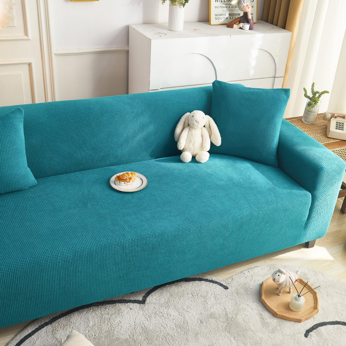 Grid Textured Stretch Sofa Cover, Soft Elastic Slipcover for Couch Protection