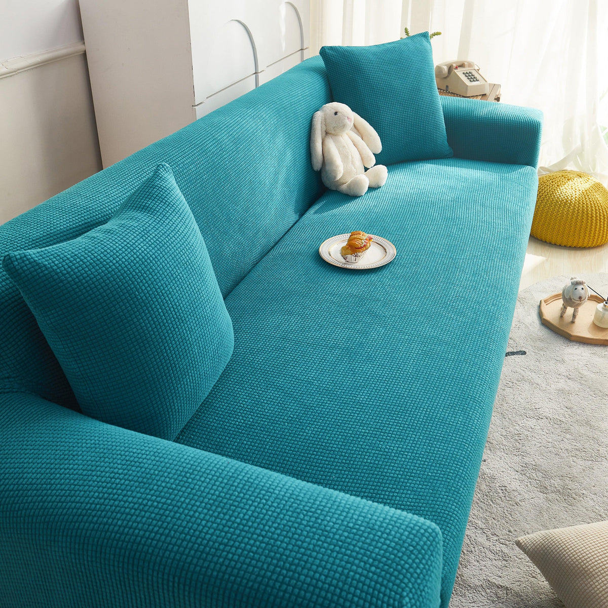 Grid Textured Stretch Sofa Cover, Soft Elastic Slipcover for Couch Protection