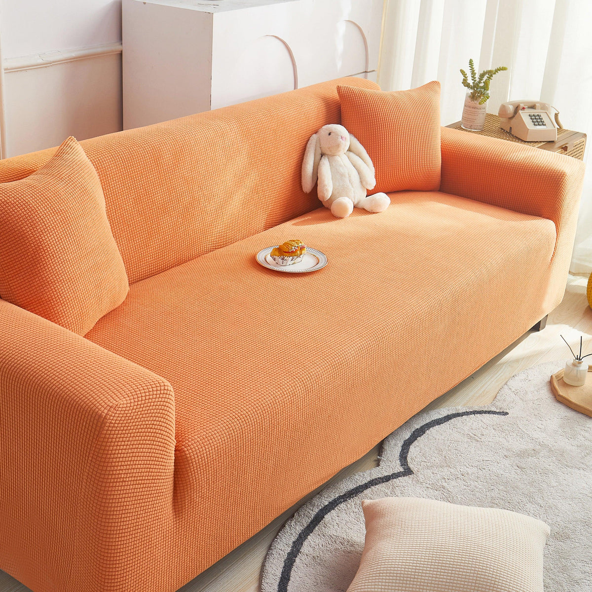 Grid Textured Stretch Sofa Cover, Soft Elastic Slipcover for Couch Protection