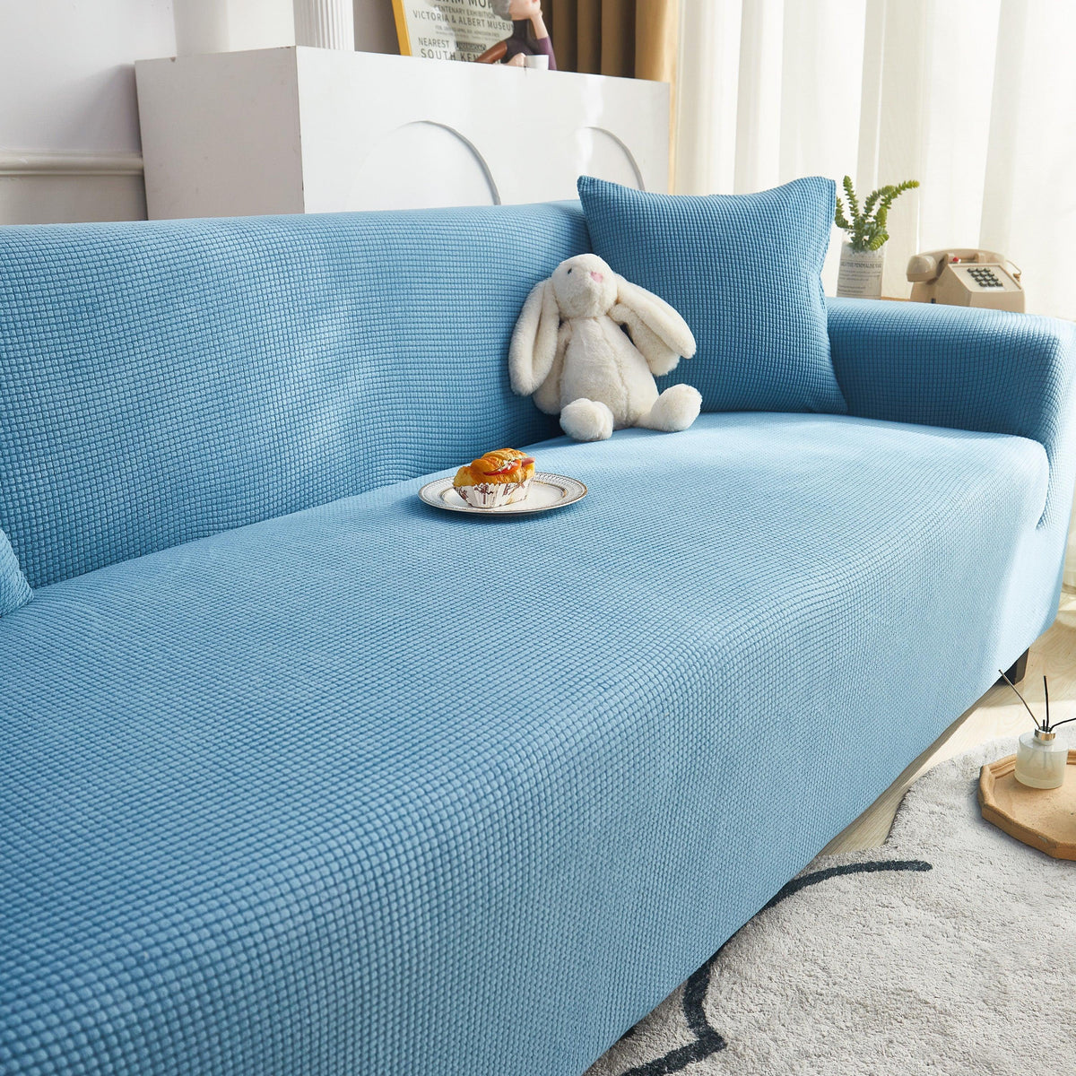 Grid Textured Stretch Sofa Cover, Soft Elastic Slipcover for Couch Protection