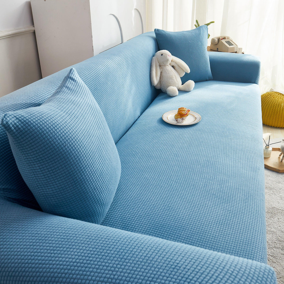 Grid Textured Stretch Sofa Cover, Soft Elastic Slipcover for Couch Protection